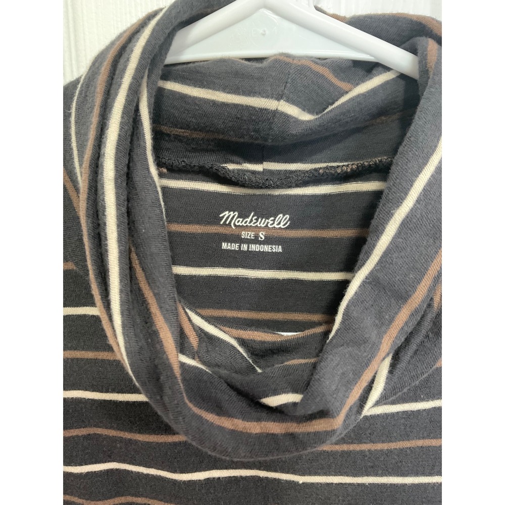 Madewell Womens S Striped Turtleneck Top Charcoal Brown Cream Long Sleeve - Picture 3 of 8